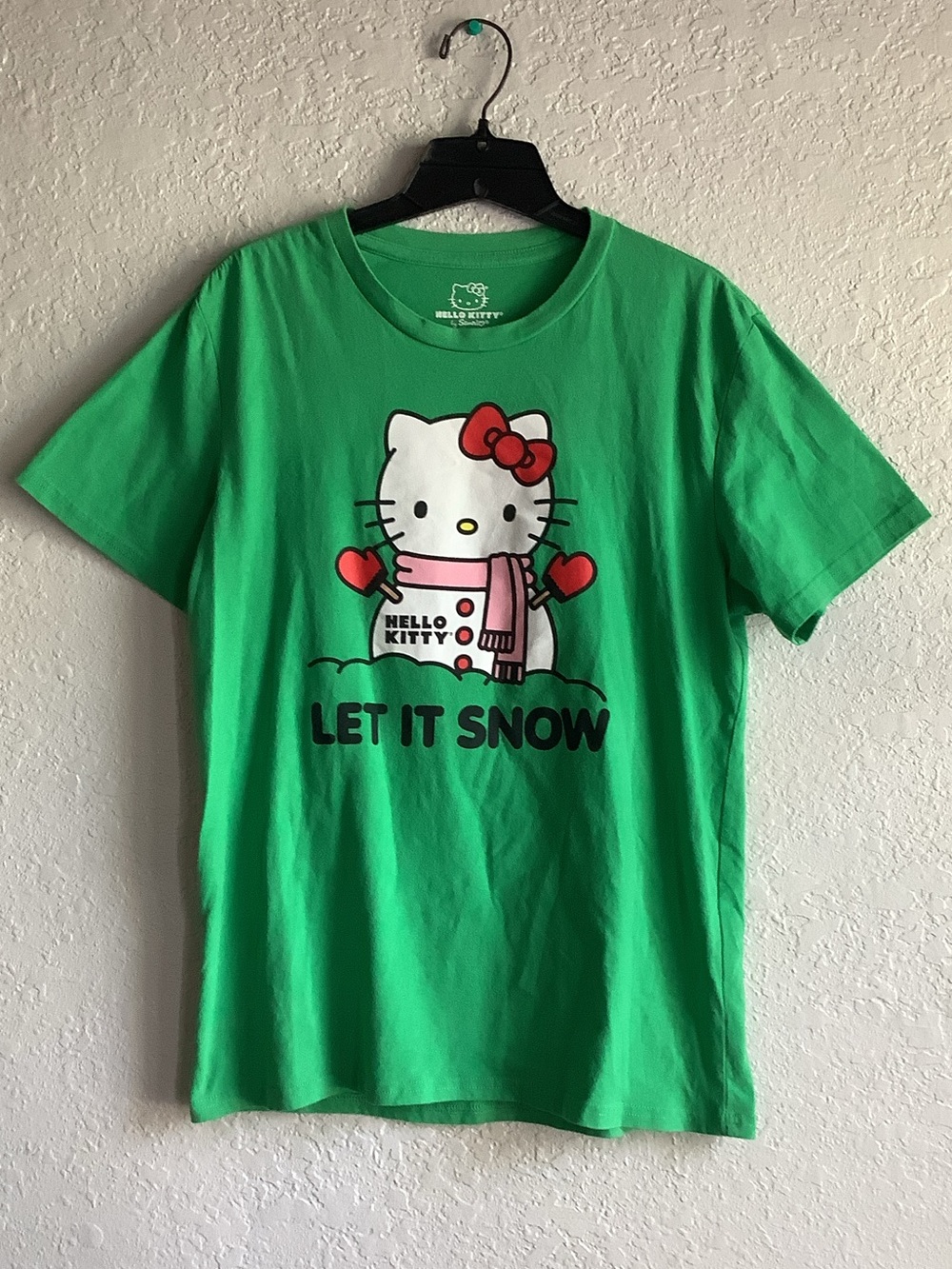 Hello Kitty Green Tee with Pink Scarf and Red Bow